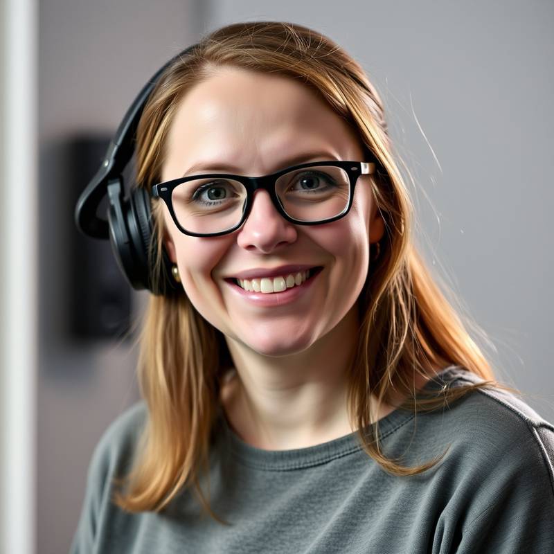 Portræt af Maria Sørensen, instruktør i lydteknik med briller og et venligt udtryk